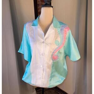 Vintage 80s Color Block Short Sleeve Bonnie Blair Button-Up Shirt